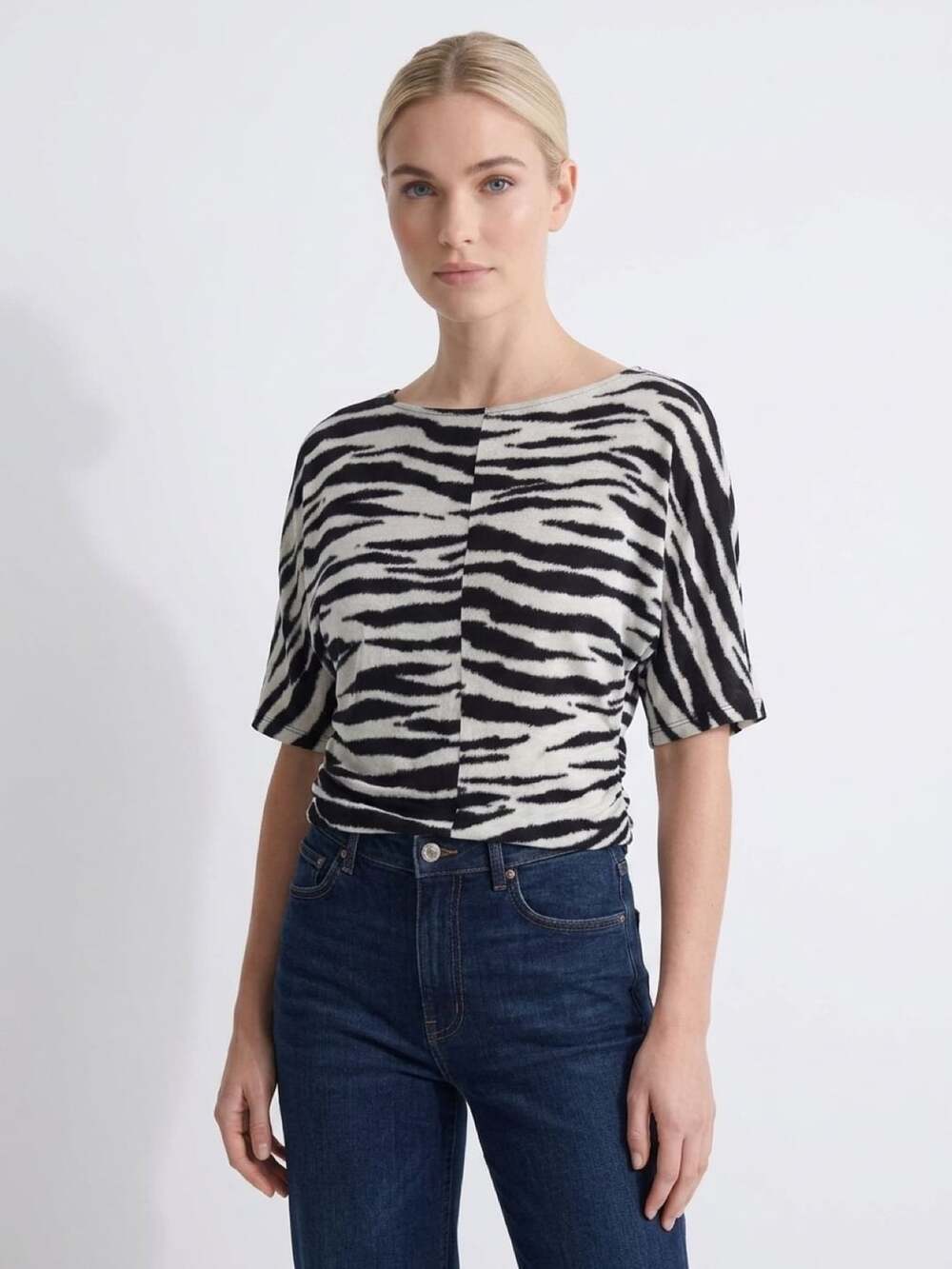 Toska Zebra Print Top Size M Ruched Sides Black White